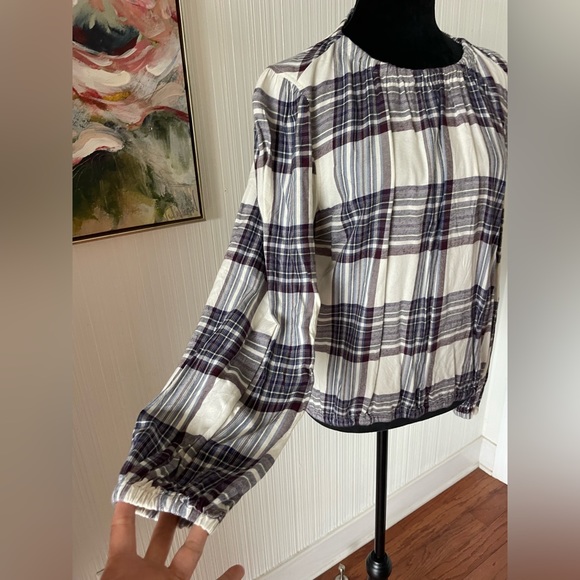Cloth and Stone for Anthroplogie medium purple & white plaid long sleeved - Picture 6 of 10